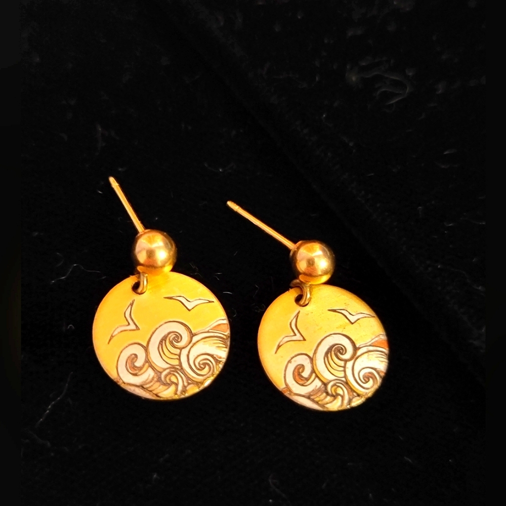 Vintage Reed and Barton Damascene two-tone waves and seagull earrings